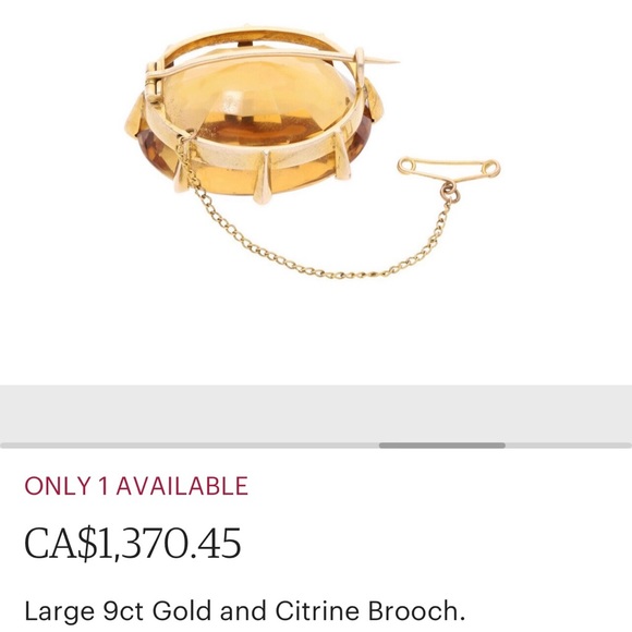 Citrine Brooch/Pendant. Large gem with a 9 carat gold starburst frame. Antique - Picture 5 of 5